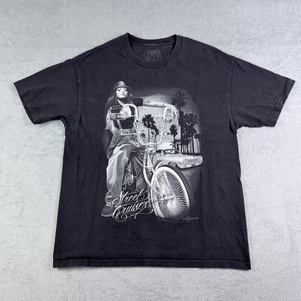 DGA Tees Street Cruiser David Gonzales Chicano Art Graphic T-Shirt Black Large